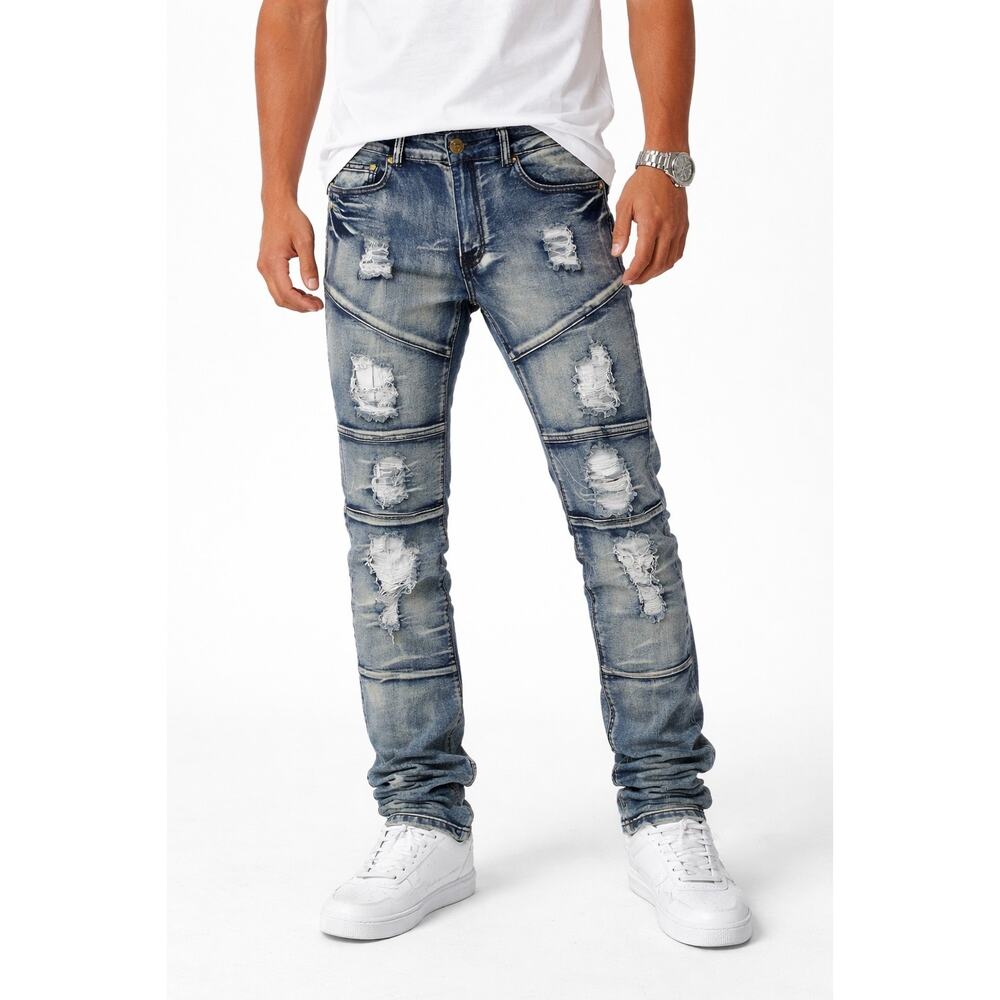 Argonaut Nations Men’s Distressed Stacked Jeans W32 L34 Slim Tapered Streetwear